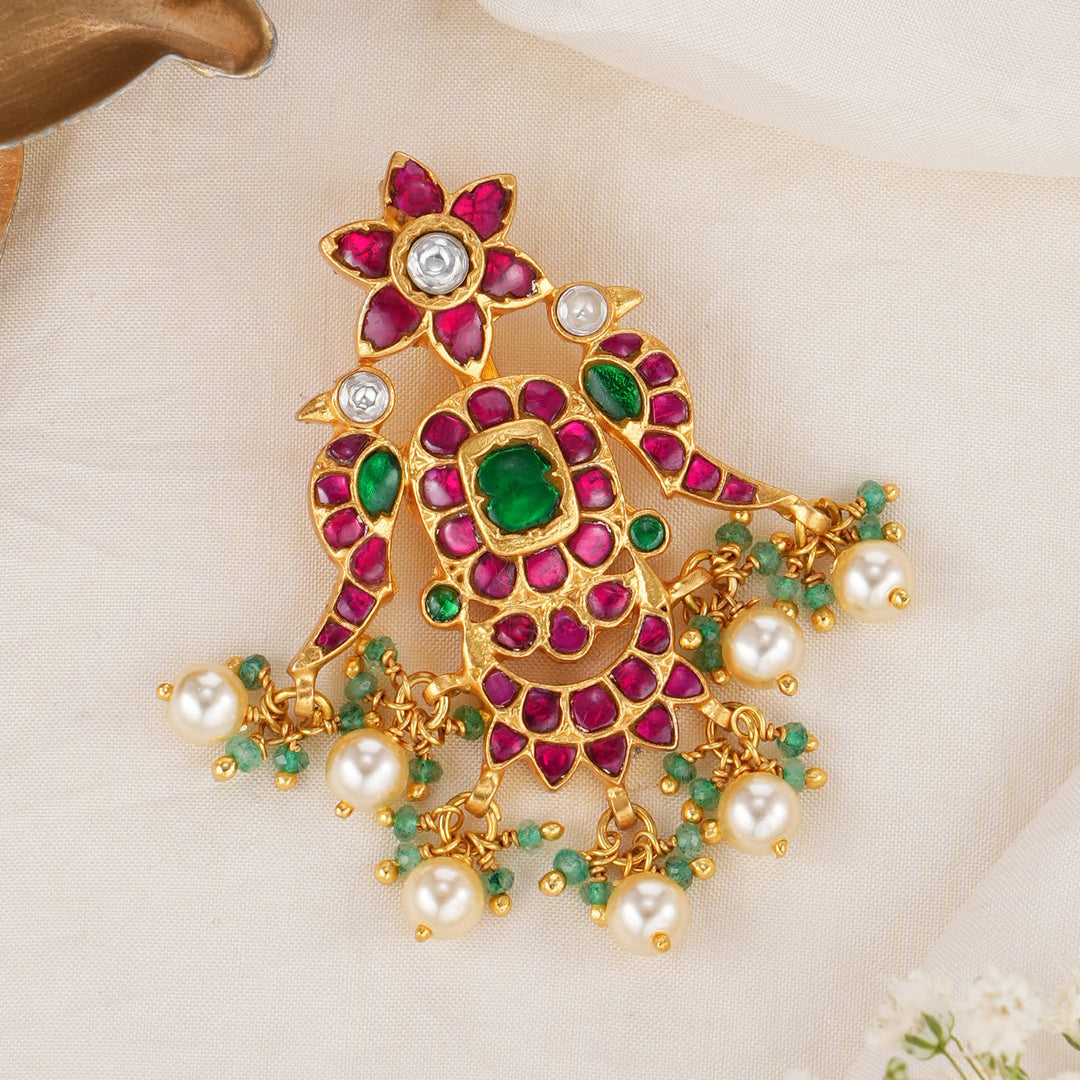 Floral Iridescent Kundan Pendant
