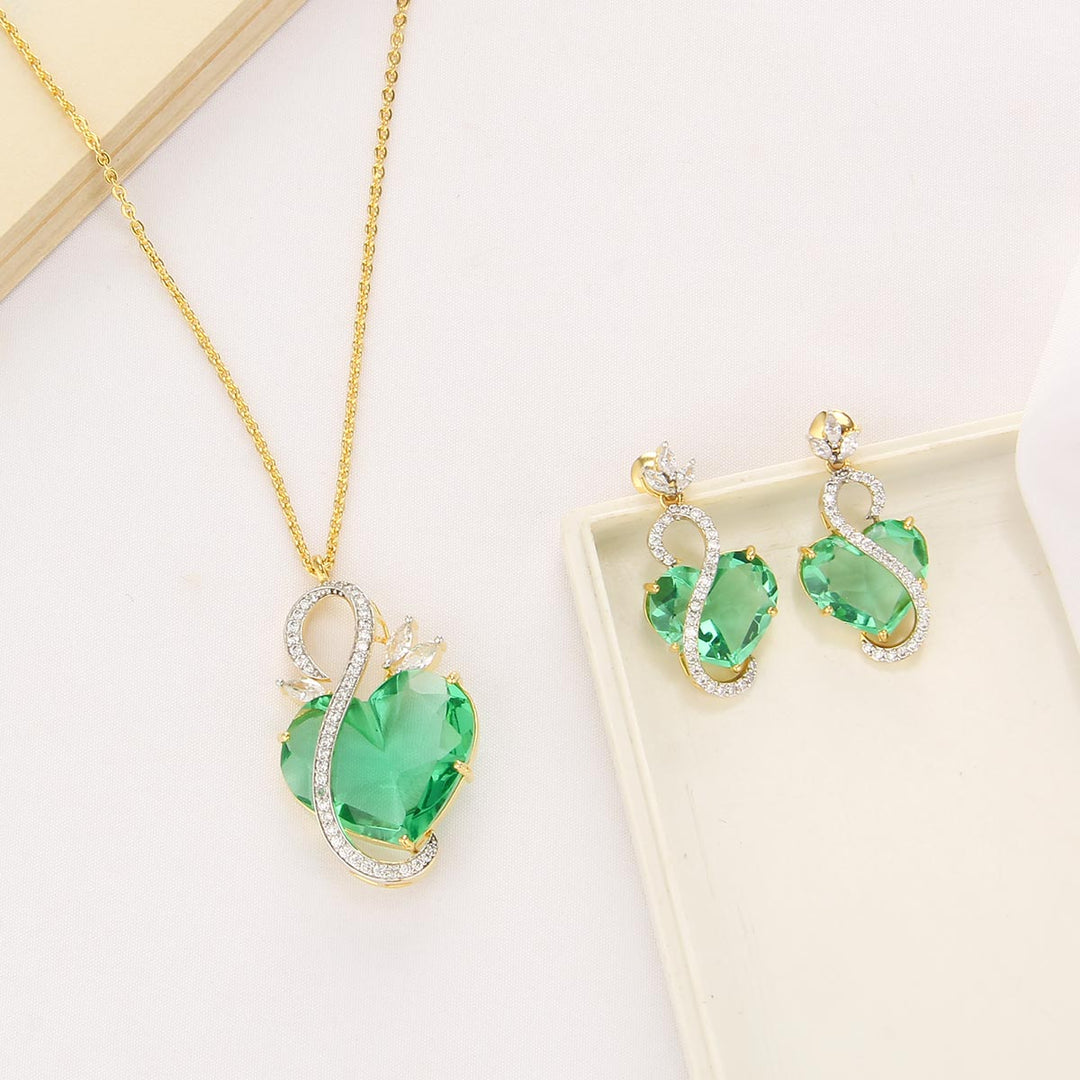 Green Heart Chain With Earrings