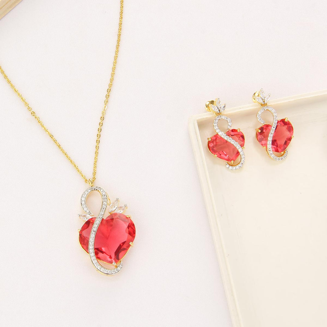 Red Heart Chain With Earrings