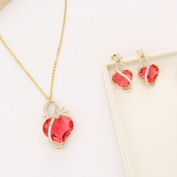 Red Heart Chain With Earrings
