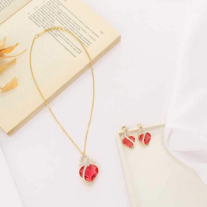 Red Heart Chain With Earrings