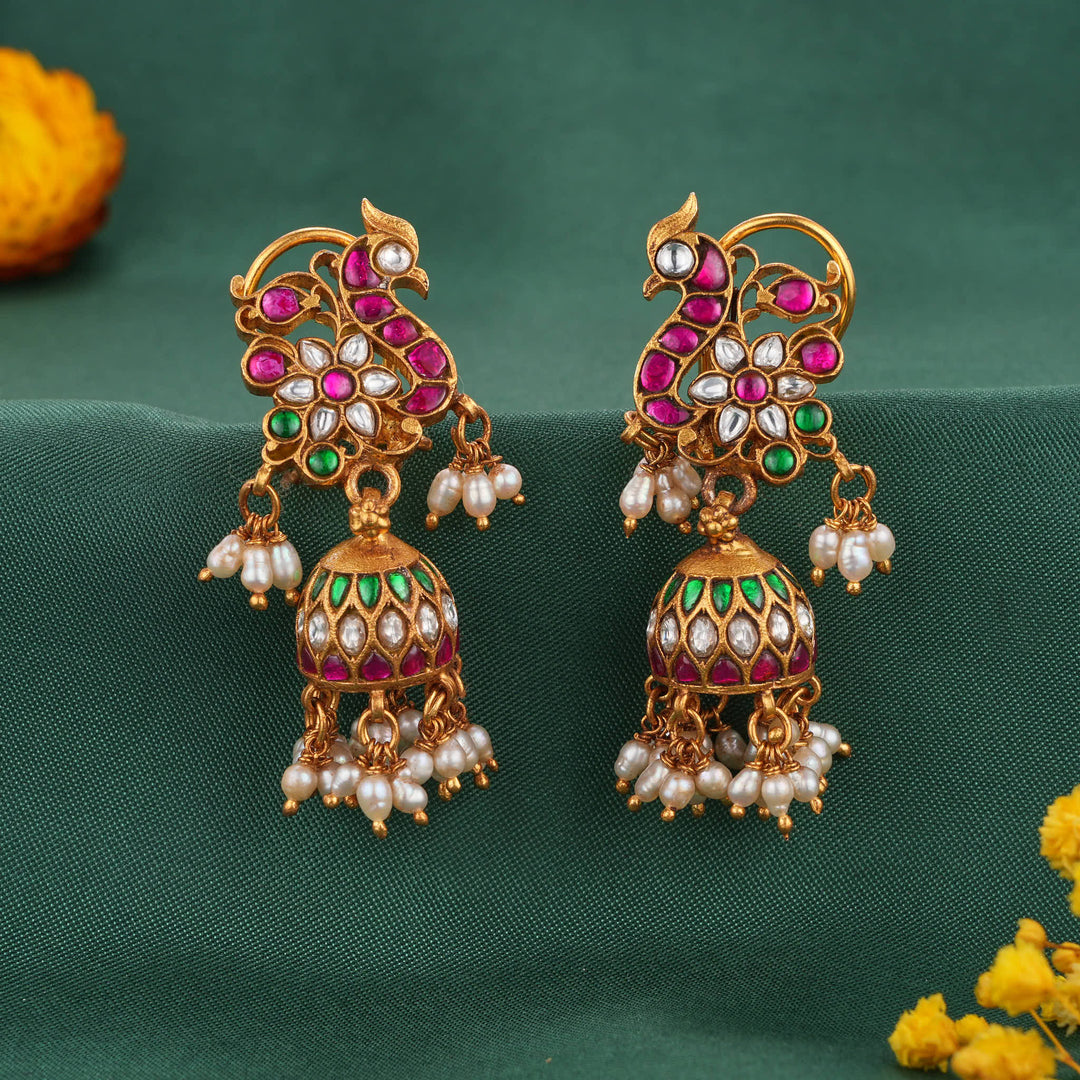 Dual Birds Kundan Jhumkas