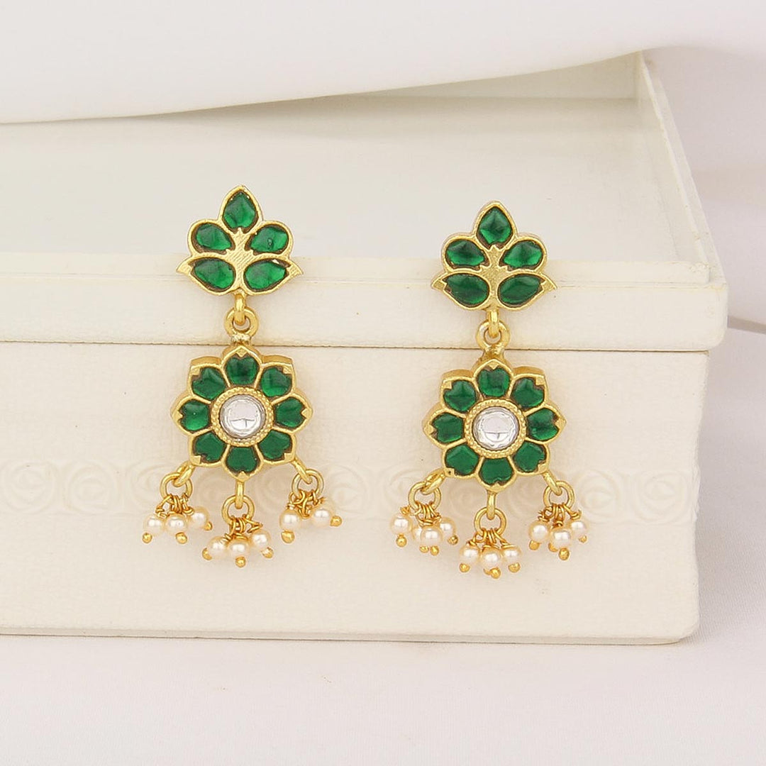 Greenish Kundan Long Earrings