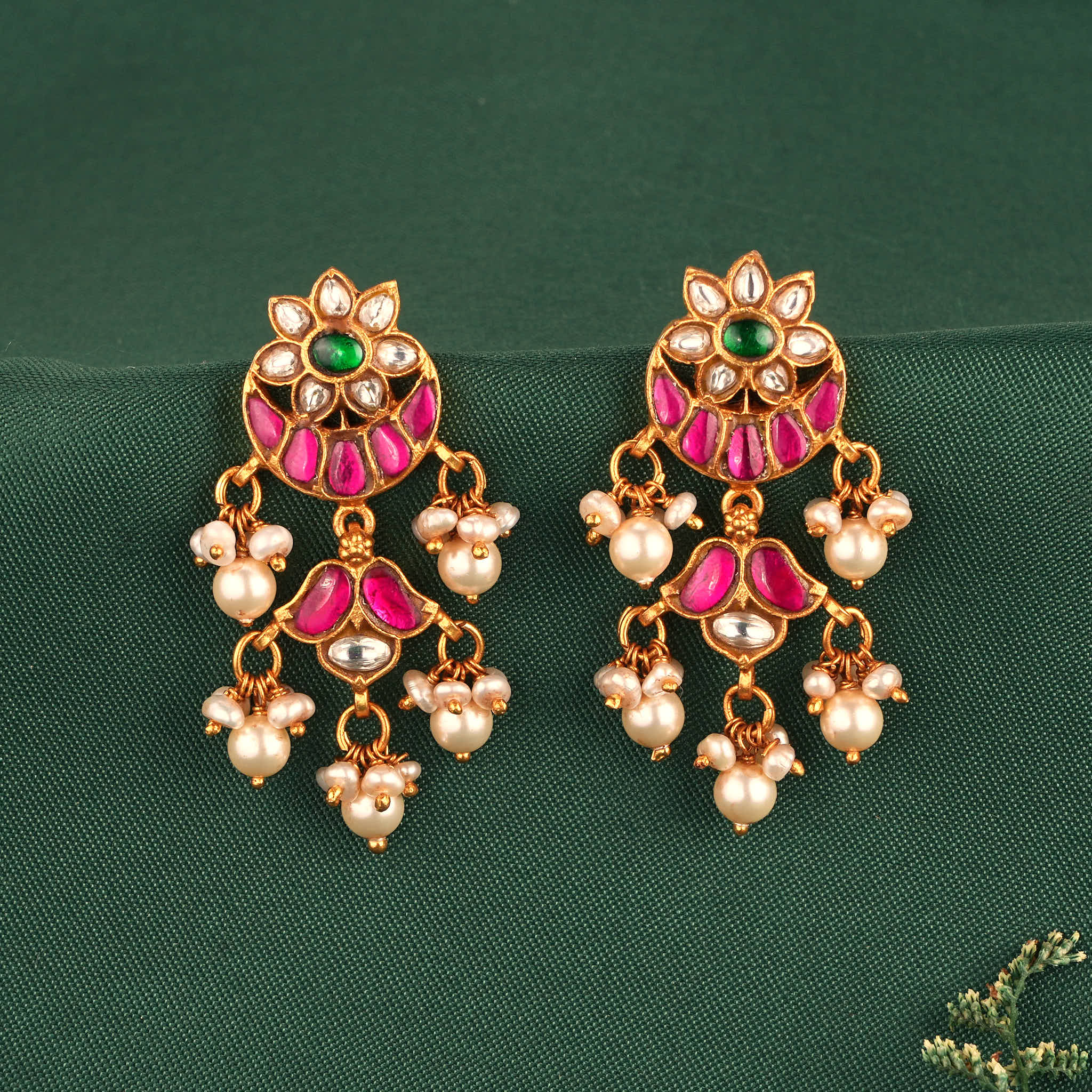 ハンドメイド Kundan Necklace Chand Bali Necklace Set Pearl Devika Kundan