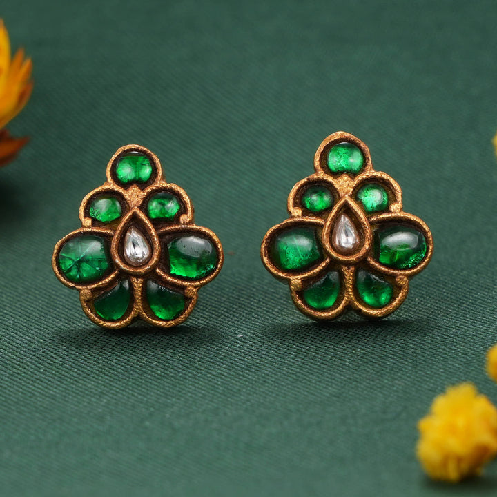 Green Unique Kundan Studs
