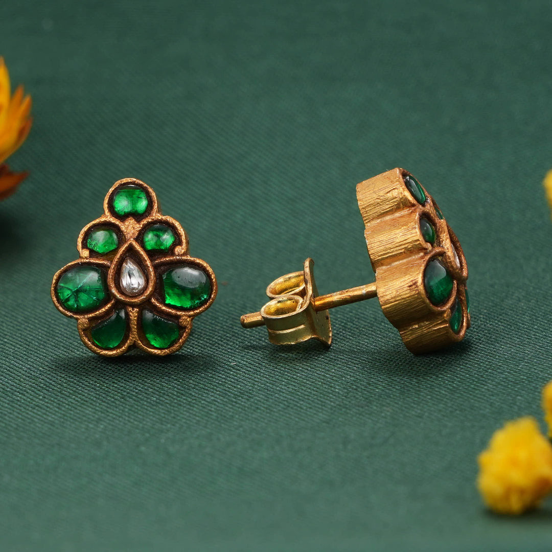 Green Unique Kundan Studs