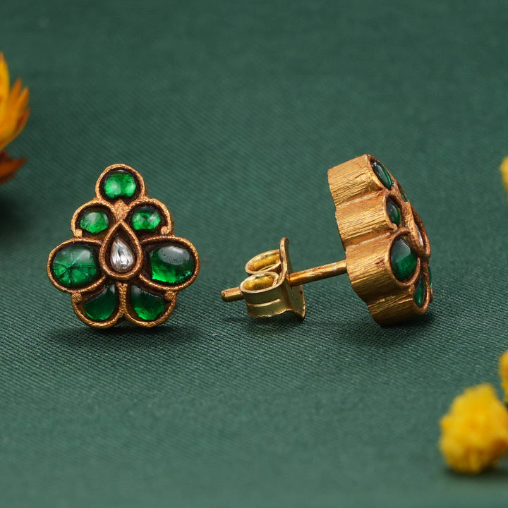 Green Unique Kundan Studs