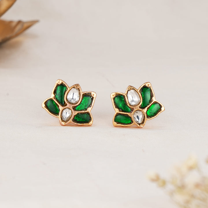 Green Kundan Studs