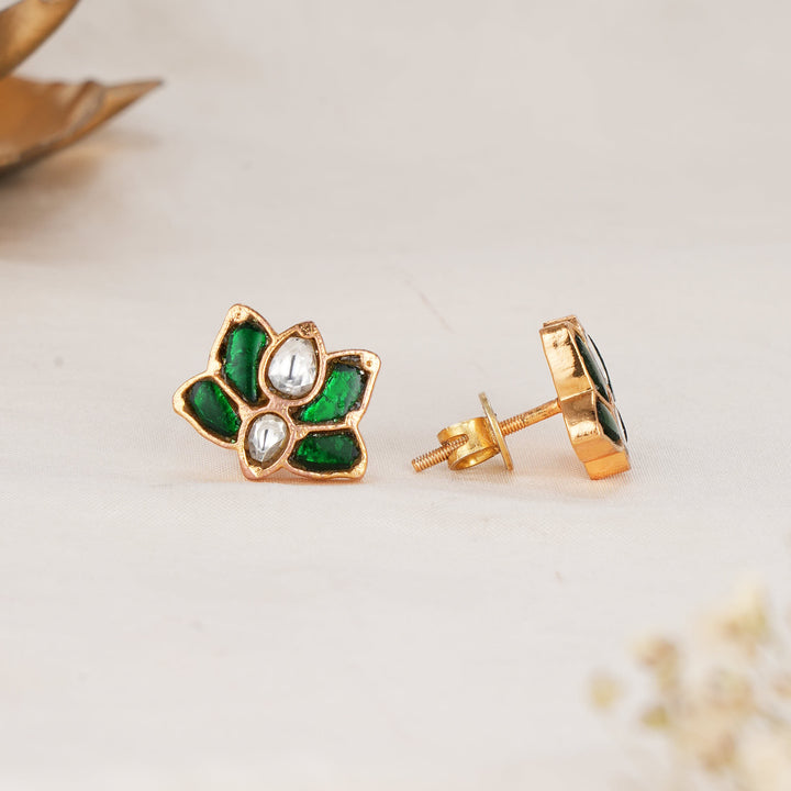 Green Kundan Studs