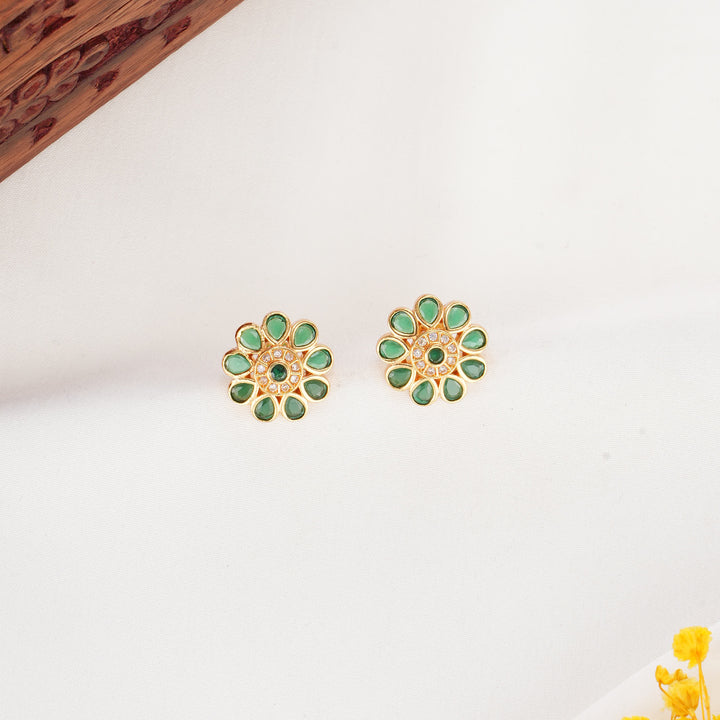 Green Floral Stone Studs