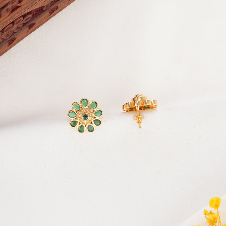 Green Floral Stone Studs
