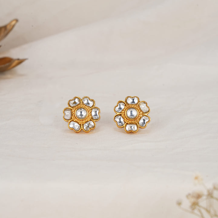 White Kundan Studs