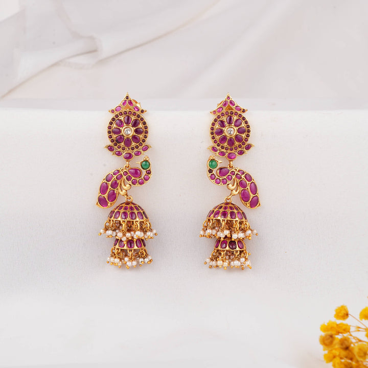 Peacock-Inspired Stone Jhumkas