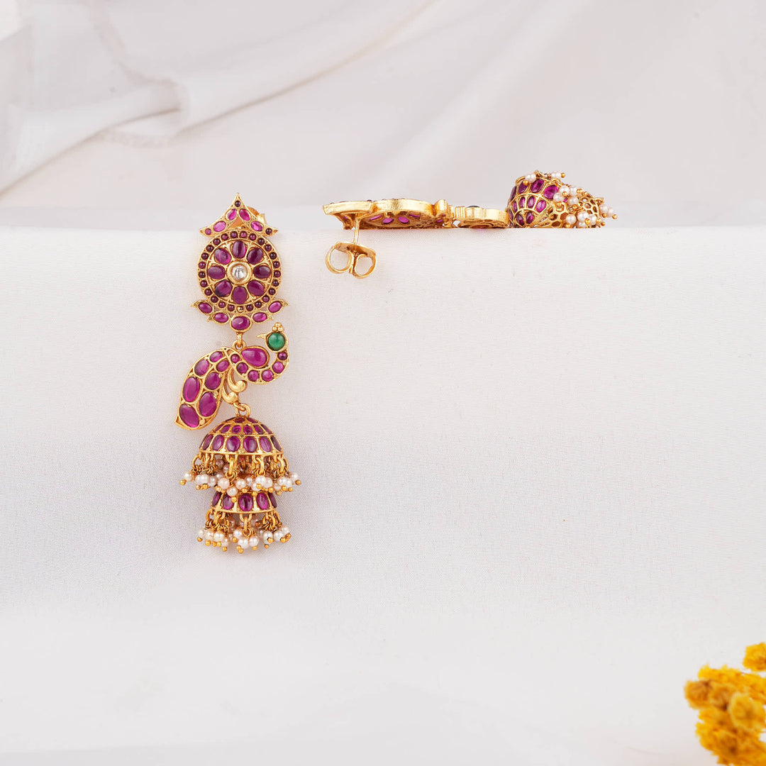 Peacock-Inspired Stone Jhumkas