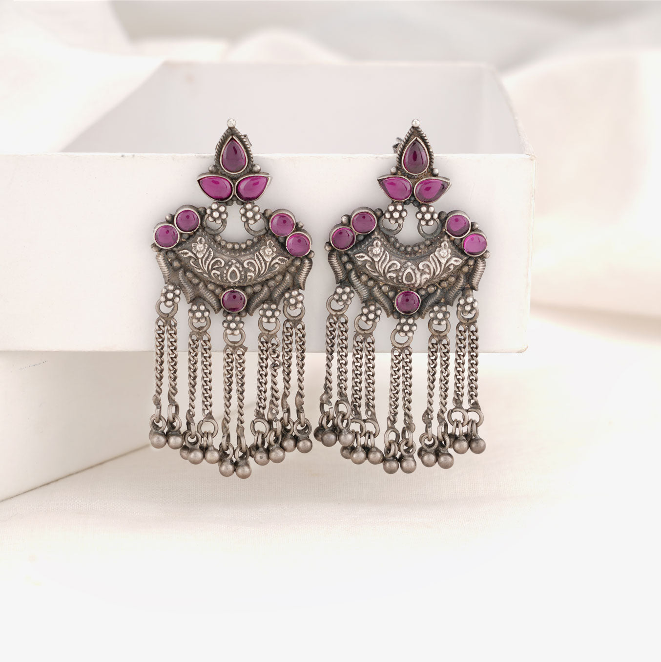 Shop Oxidised White Beads Black Metal Chandeliers Earrings Online at Best  Price | Cbazaar