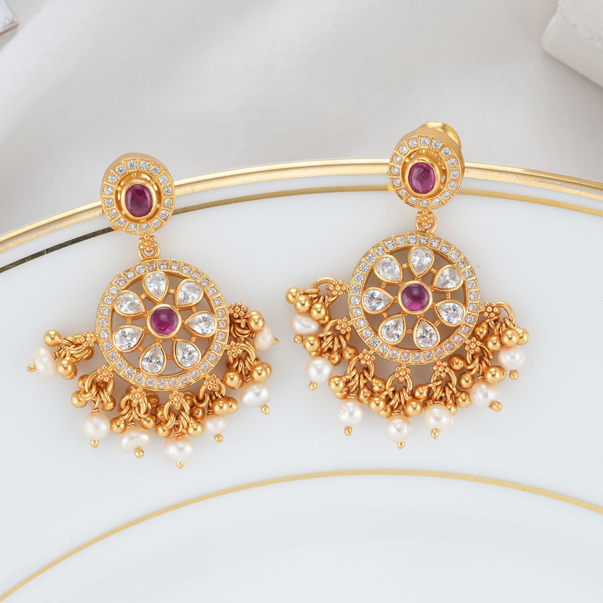 Mango Design Red Stone Earrings - Arshis - Buy Traditional and Fashion  south India Jewels
