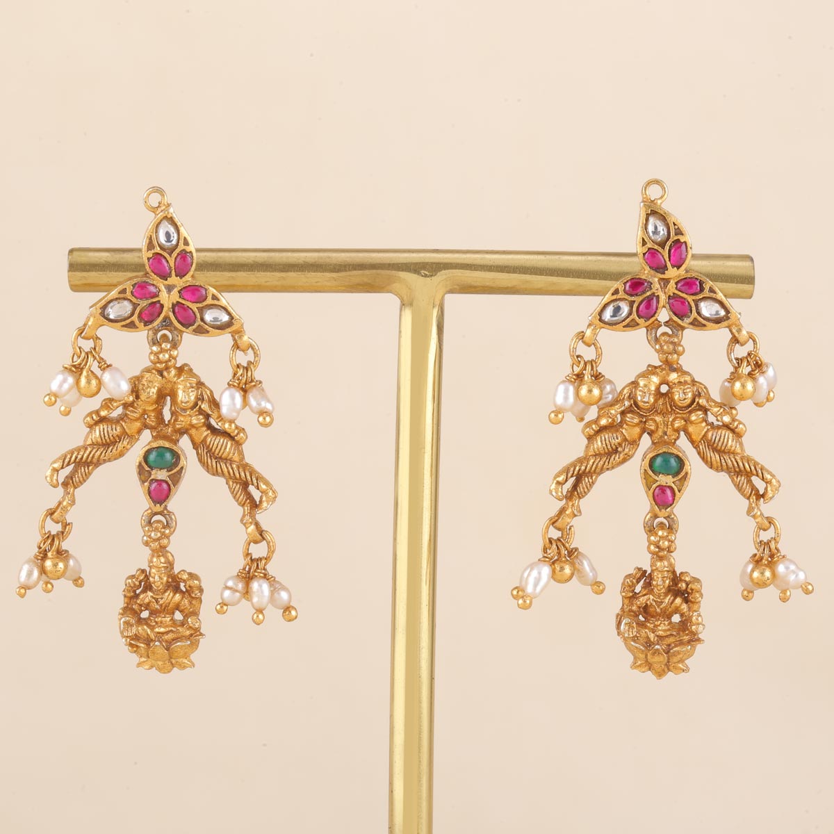 Green kundan and stone drop earring by Paisley Pop | The Secret Label