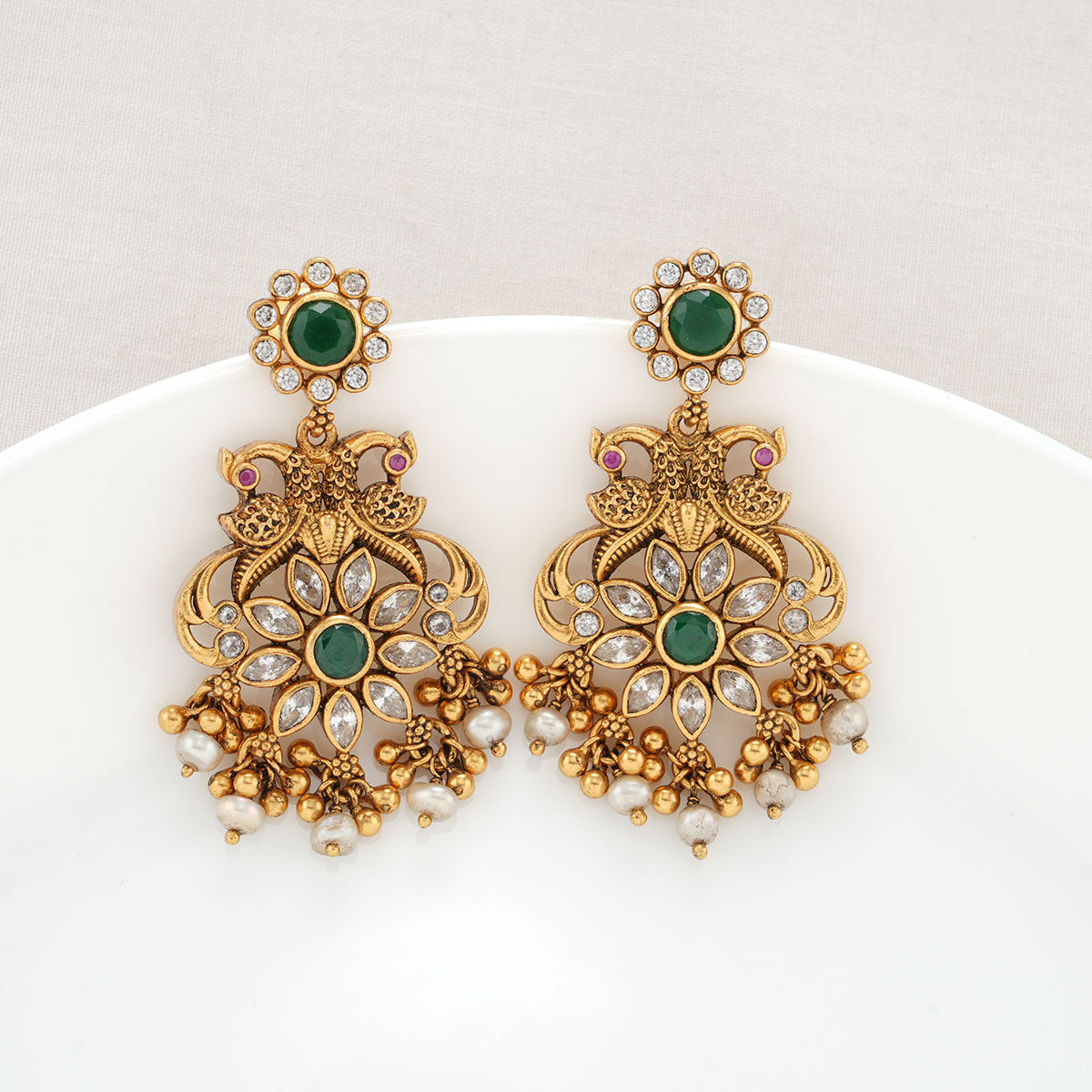 Vintage Ethnic Red Crystal Dangle Drop Golden Earrings – Neshe Fashion  Jewelry
