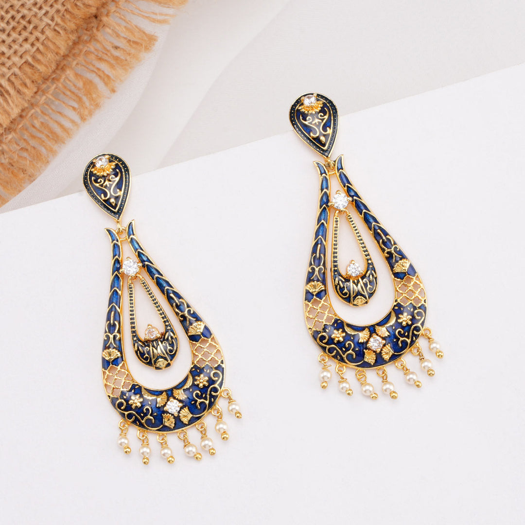 Trendy Blue Long Earrings - AMS-106-7788