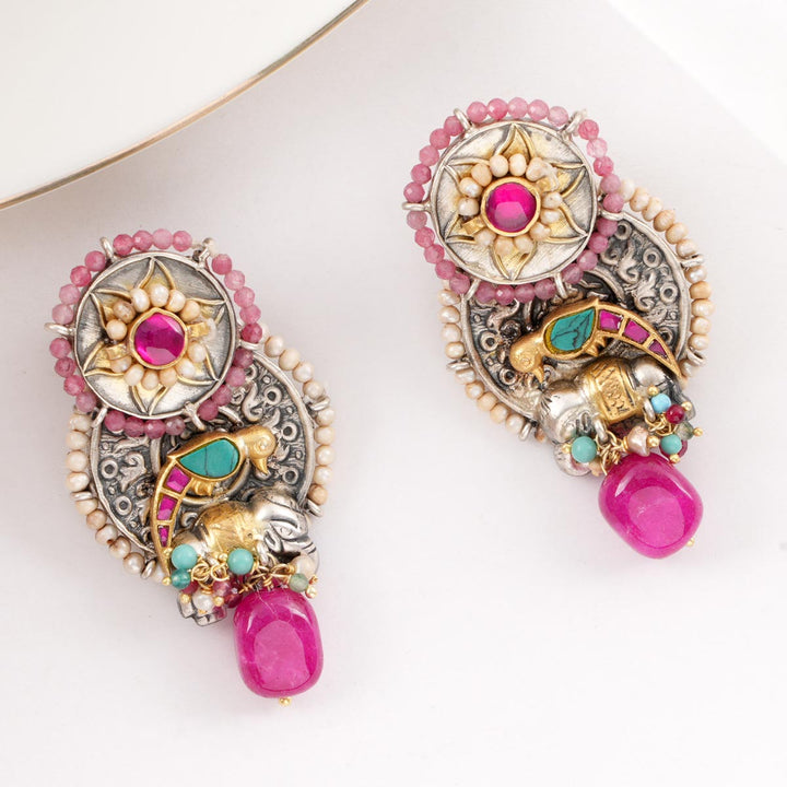 Chakra Charms Oxidised Long Earrings