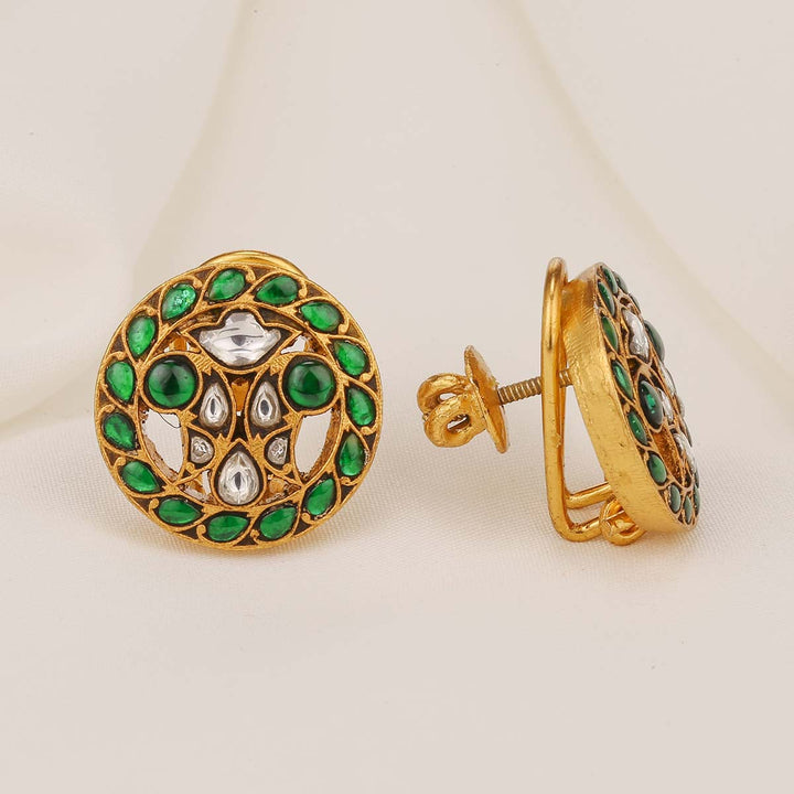 Shinning Green Kundan Studs