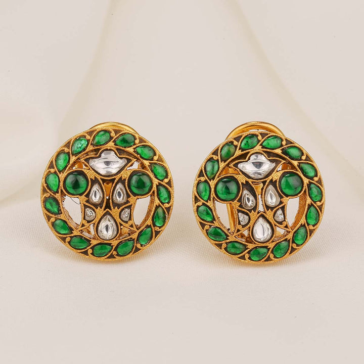 Shinning Green Kundan Studs