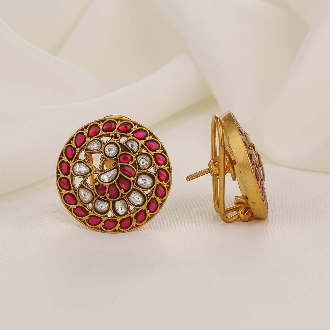 Charm Red Kundan Studs