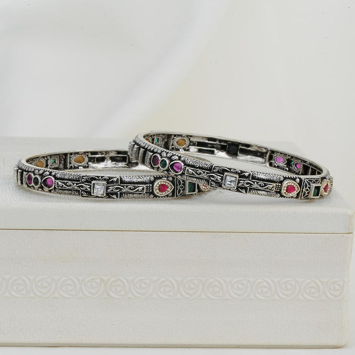 Silver Glow Oxidised Pair Bangles