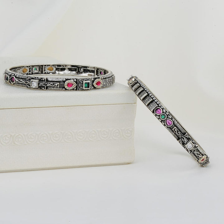 Silver Glow Oxidised Pair Bangles