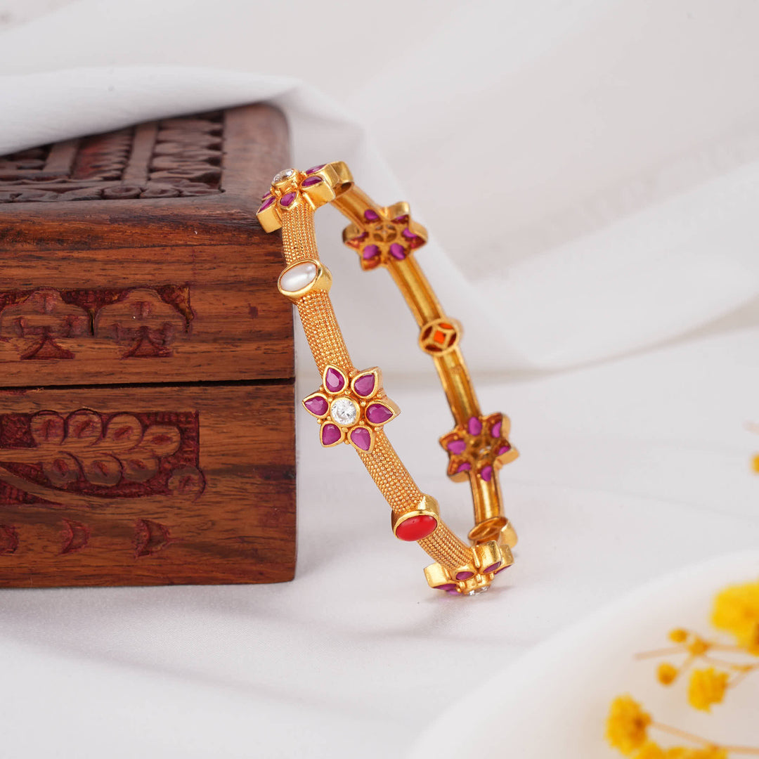 Floral-Inspired Stone Single Bangle