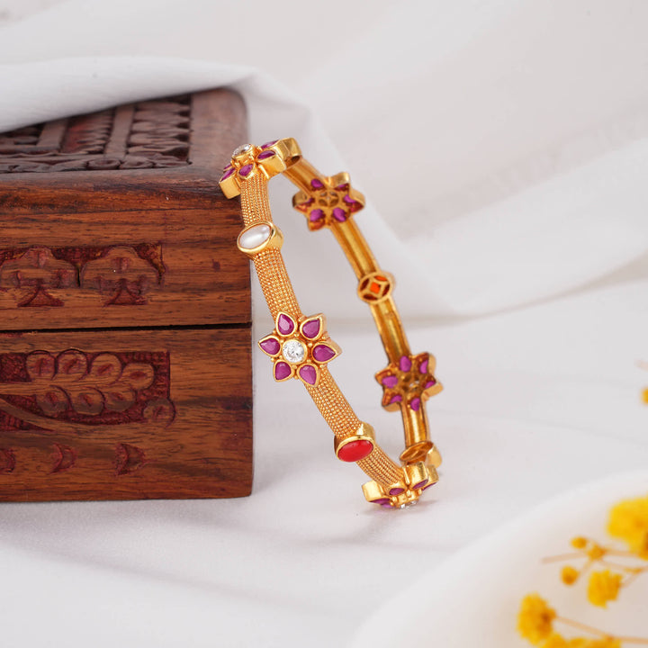 Floral-Inspired Stone Single Bangle