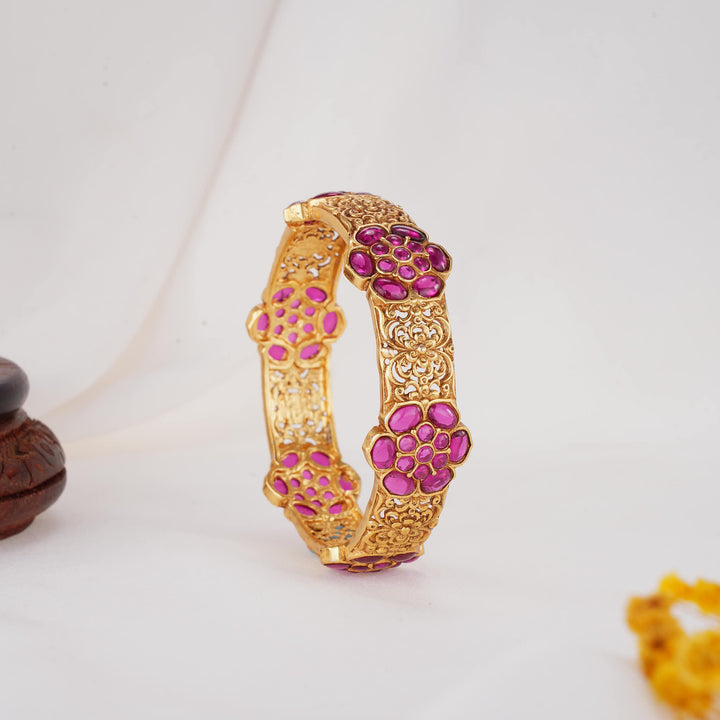 Floral Shine Stone Single Bangle