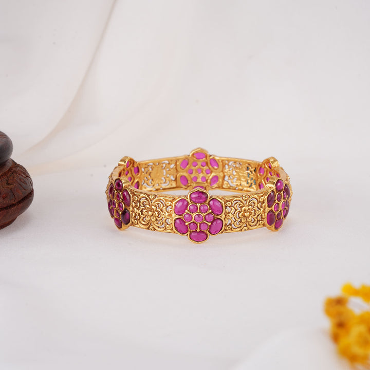 Floral Shine Stone Single Bangle