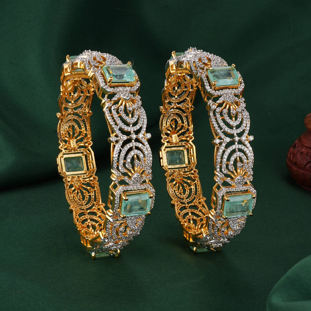 Bright Verdant Diamond Design Pair Bangles