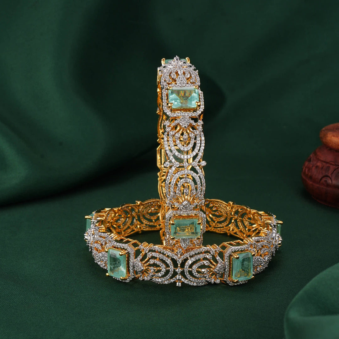 Bright Verdant Diamond Design Pair Bangles