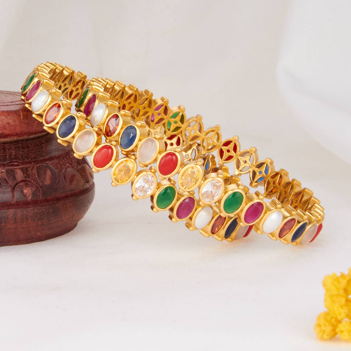 Chromatic Art Stone Pair Bangles