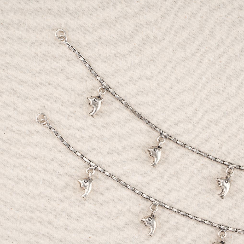 Dolphin Anklet Sterling Silver Beaded Ankle Bracelet Good