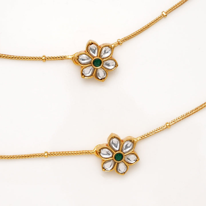 Cute Floral Gold Plated Kundan Anklet