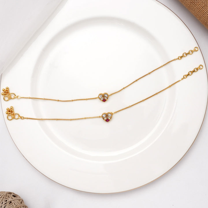 Heart Designed Kundan Anklet