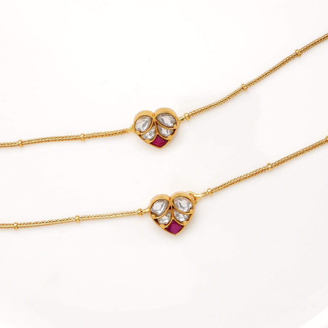 Heart Designed Kundan Anklet