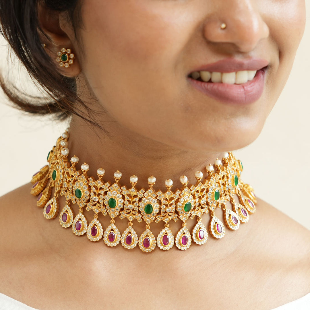 Bridal Pearl Choker Choker Necklace 925 Silver Gold Plated