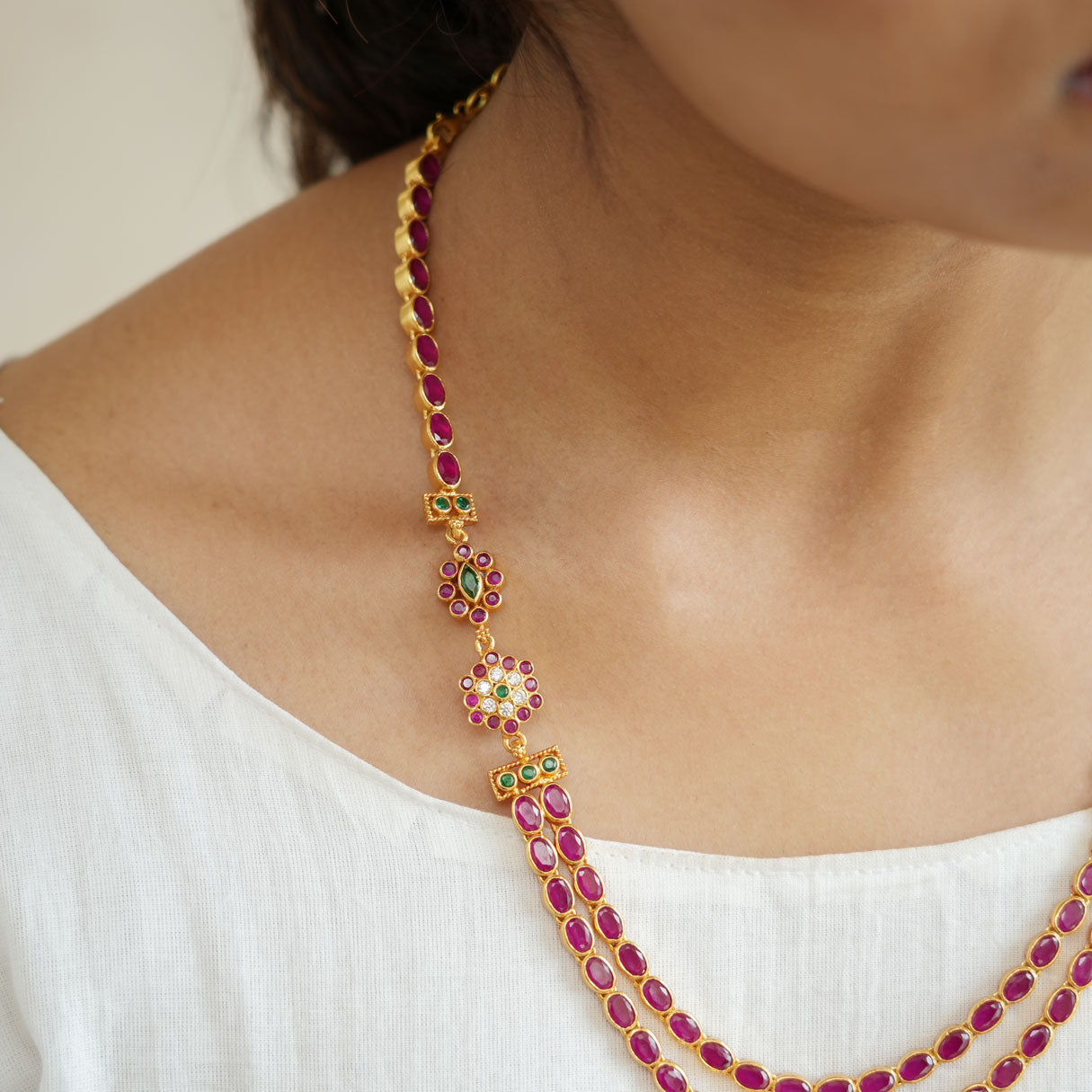 Buy Smasher Red Stone Necklace Gold Plated silver Necklace