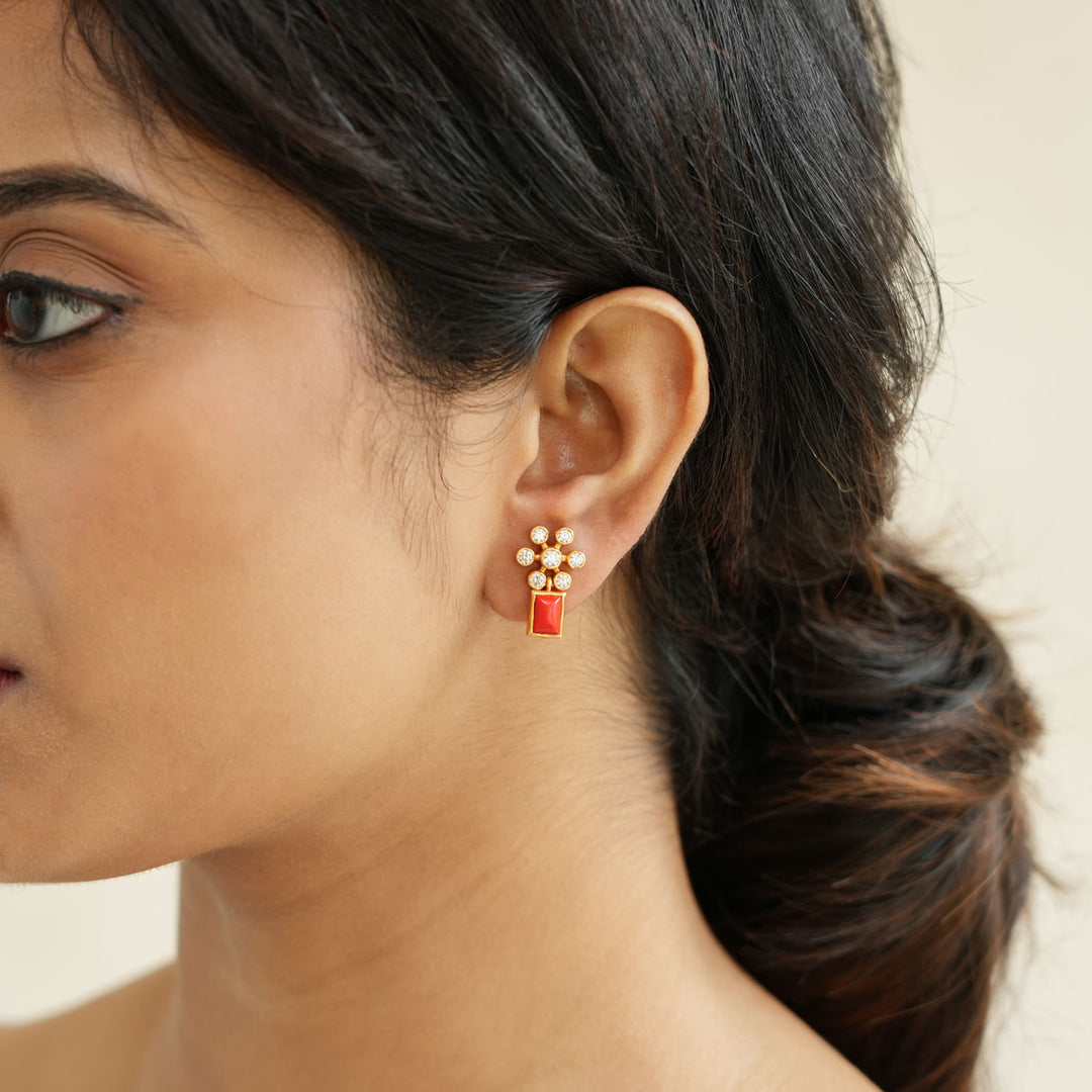 Shop Coral Stone Studs Online Gold Plated Stone Earrings