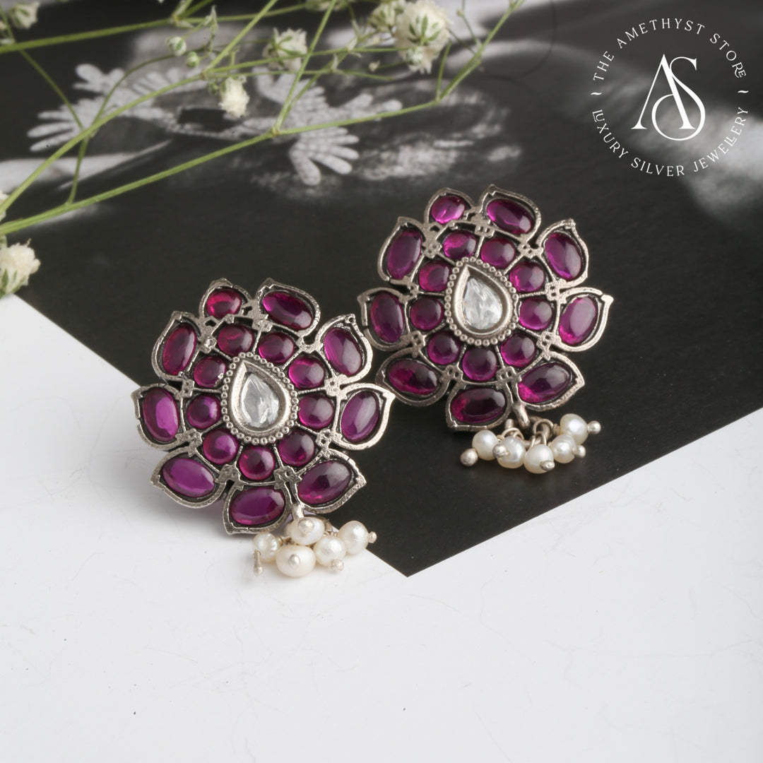 Stunning Silver Oxidized red stone earring for ethnic Indian Wear 