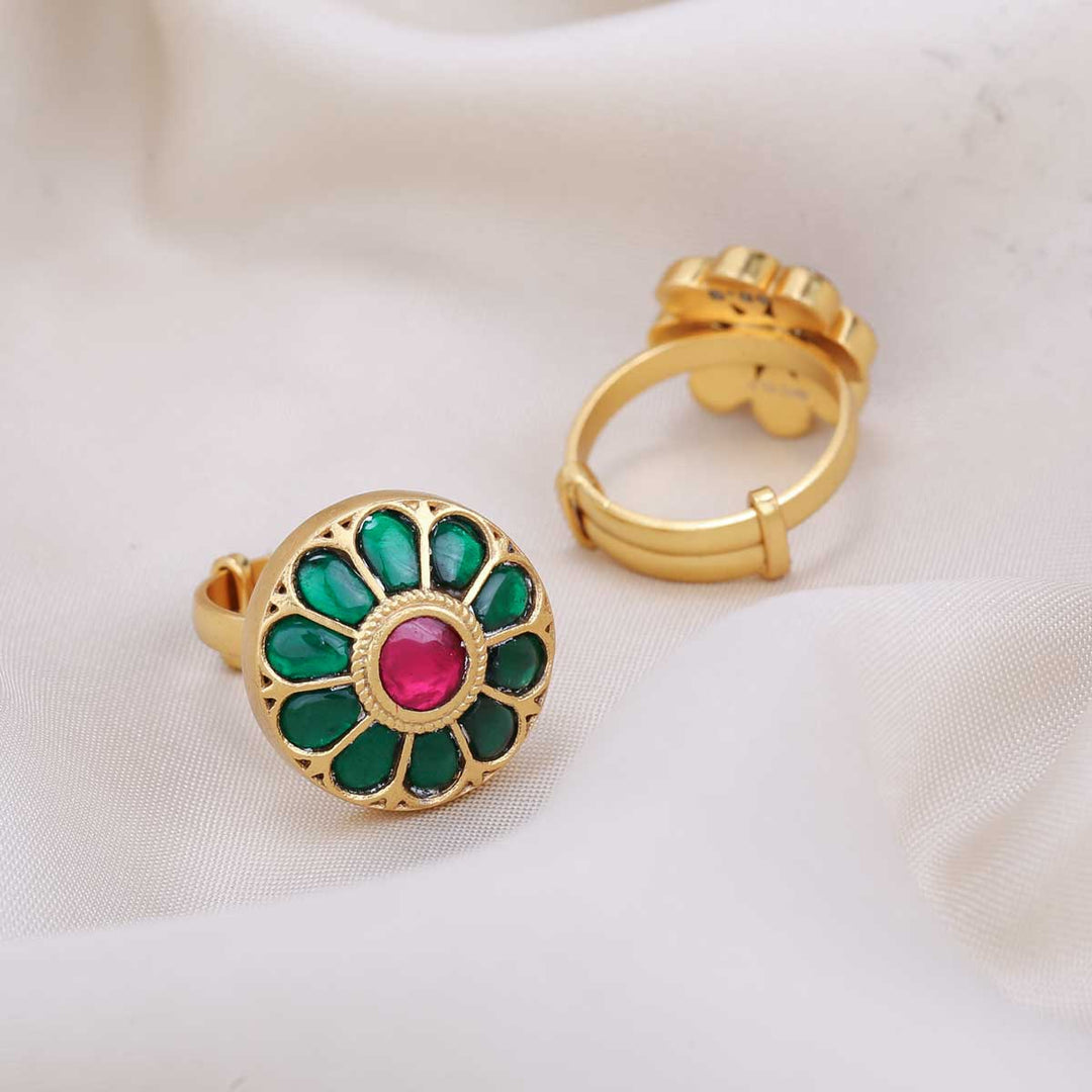 Green Bloom Kundan Ring