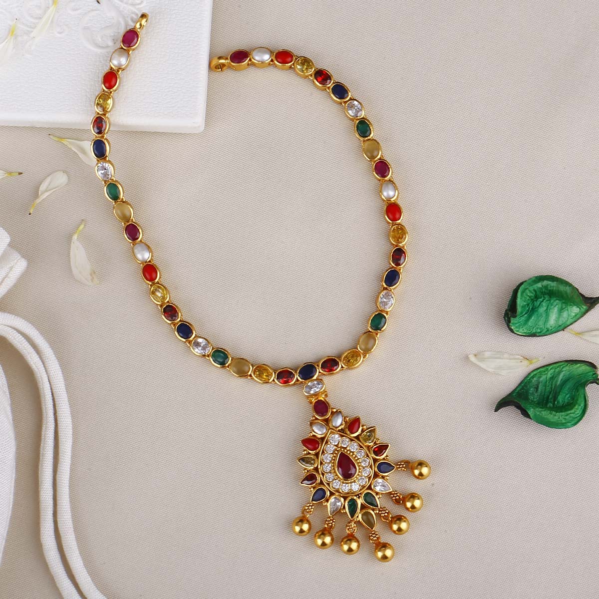 Navarathna Necklace | Bridal necklace designs, Jewelry design, Gold jewelry  fashion