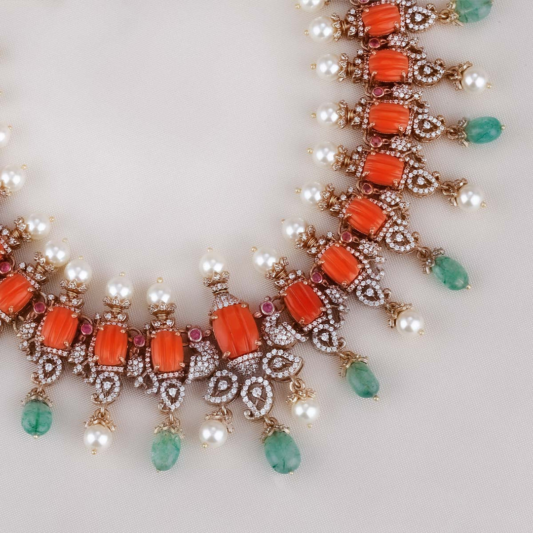 Coral Look On Victorian Necklace Set