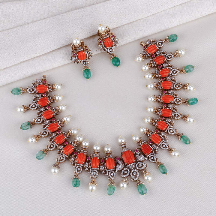 Coral Look On Victorian Necklace Set