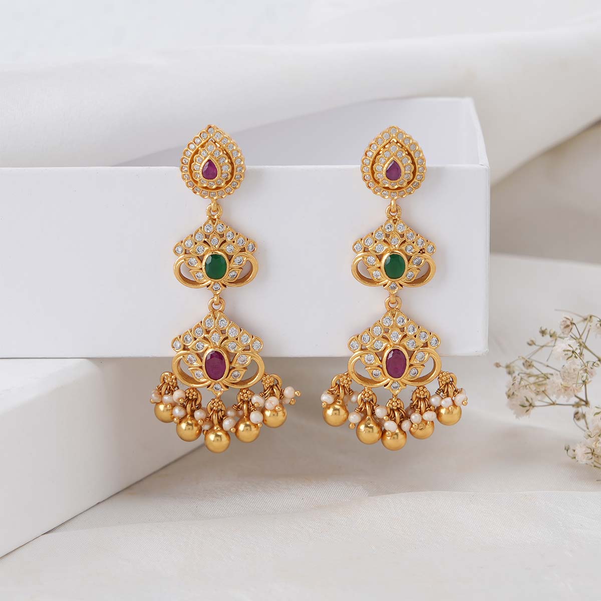Best quality american diamond earrings | Mint green stone Rhodium poli –  Indian Designs