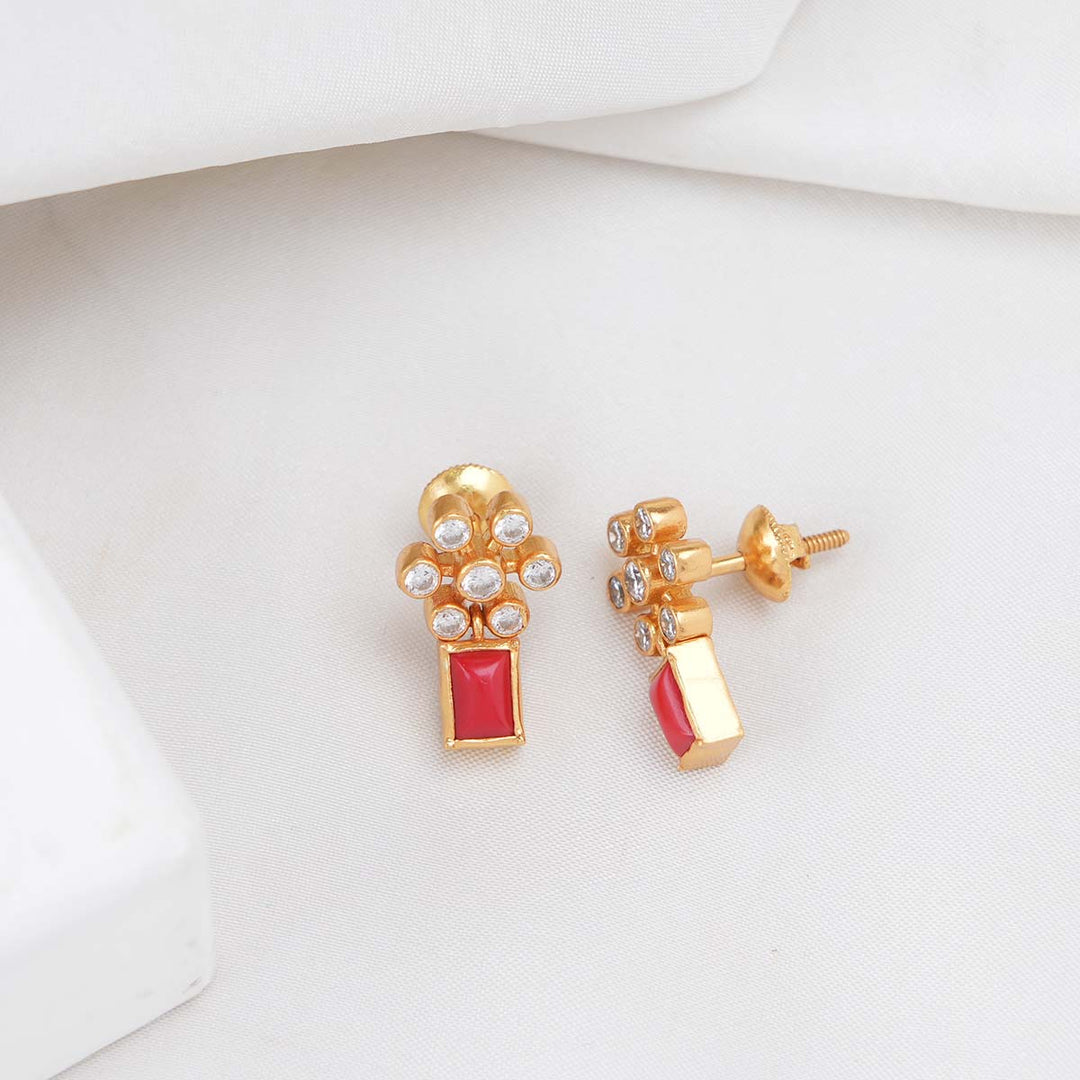 Shop Coral Stone Studs Online Gold Plated Stone Earrings